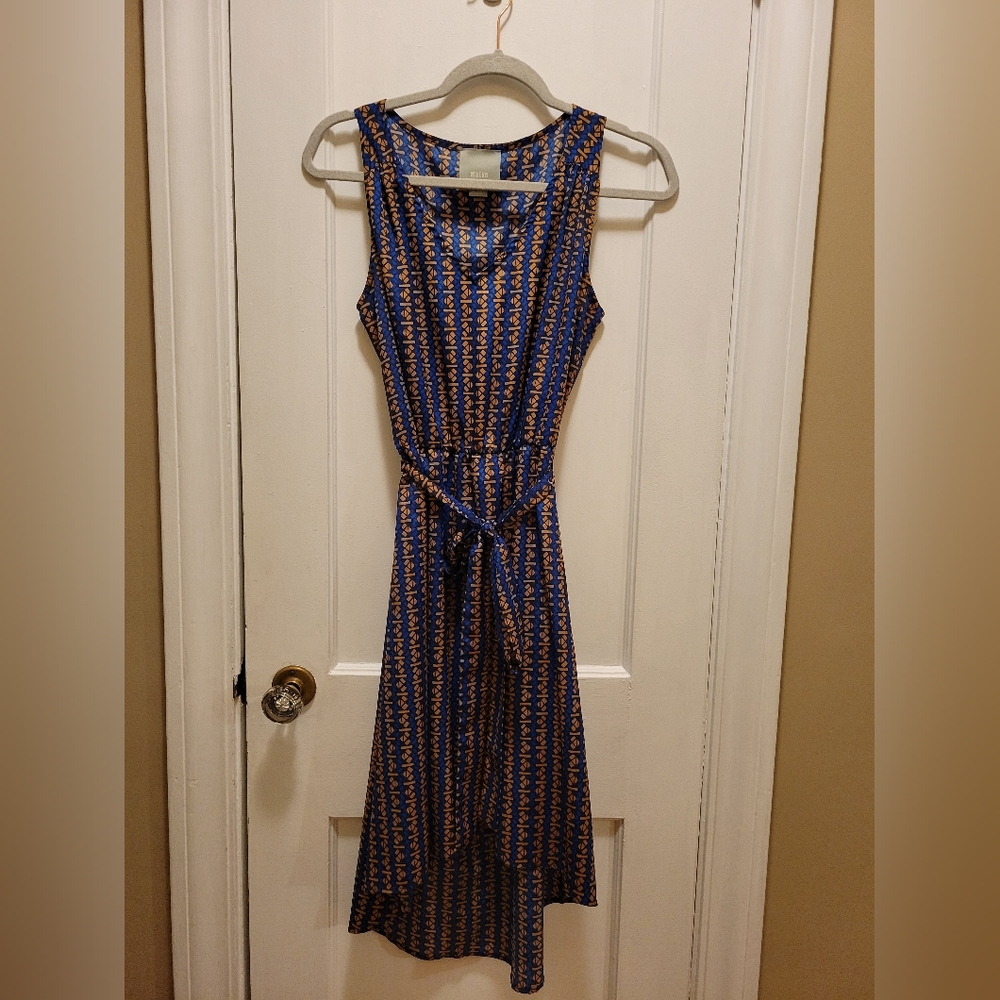 Maeve Anthropologie Women's Blue Patterened Fall Dress Size Small